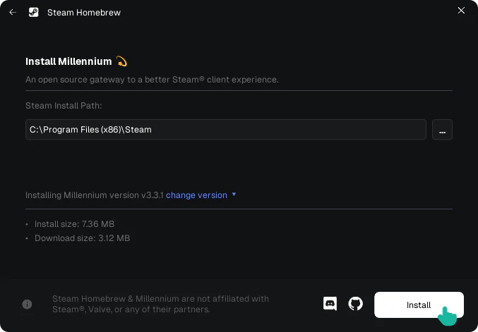 Step 2: Confirm the Steam path and install