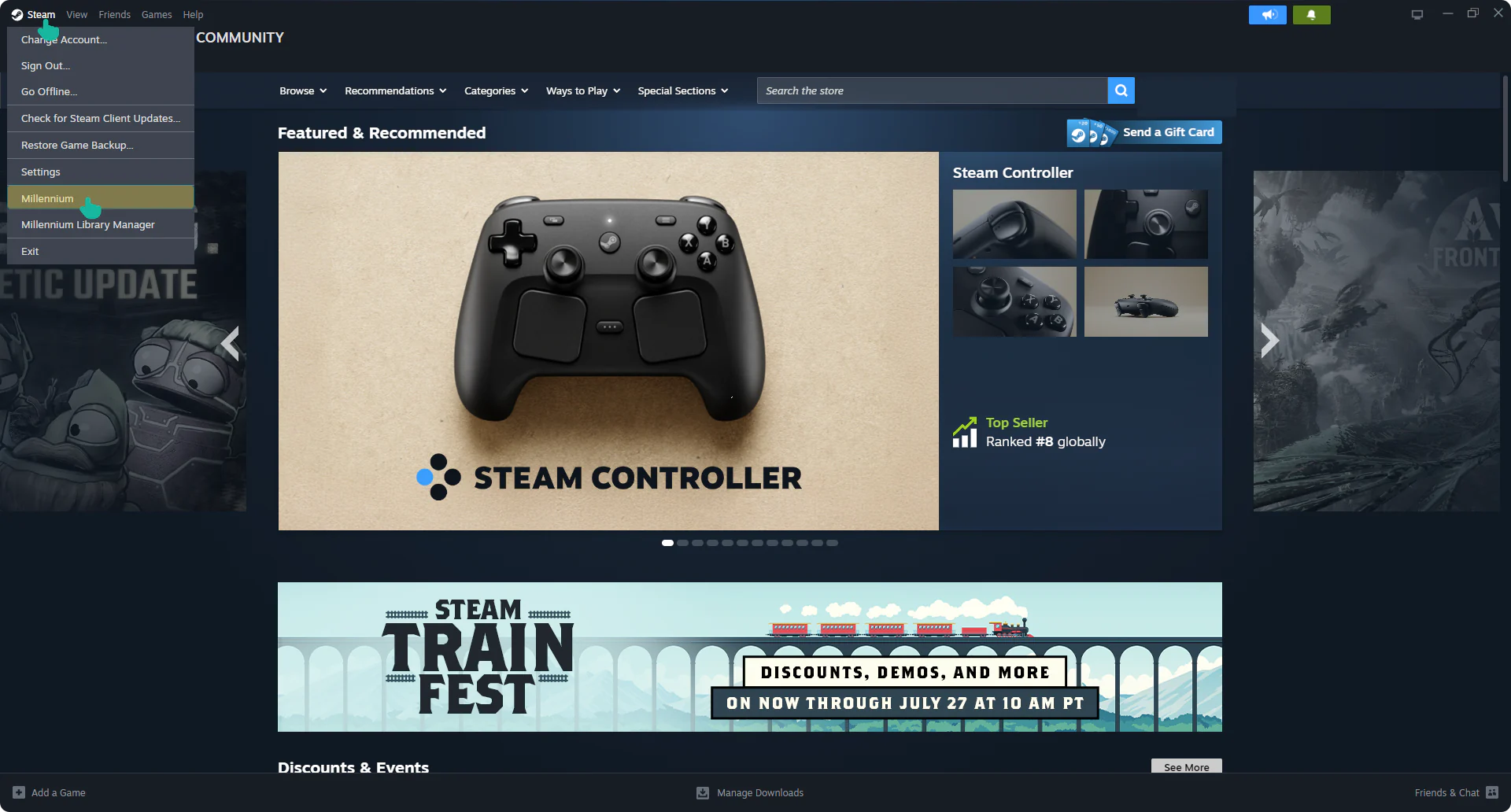 Step 4: Open Millennium from the Steam menu