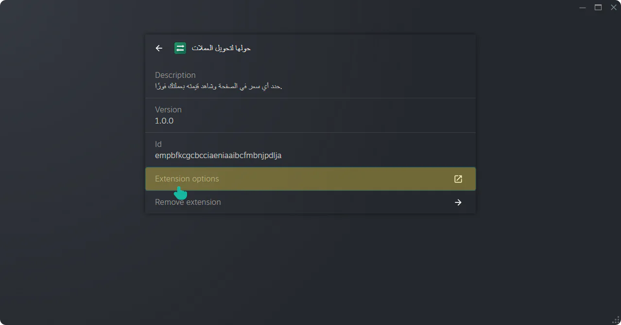 Step 18: Open Extension options