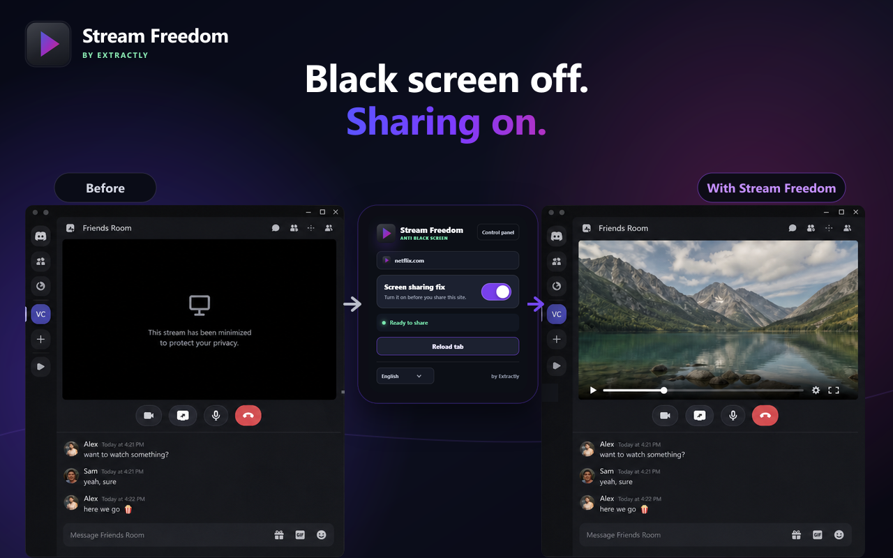 Black screen off, sharing on